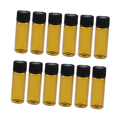 Housoutil 12pcs Brown Glass Sample Bottles Screw Caps Essential Oil Vials Compact and Portable Travel Bottles