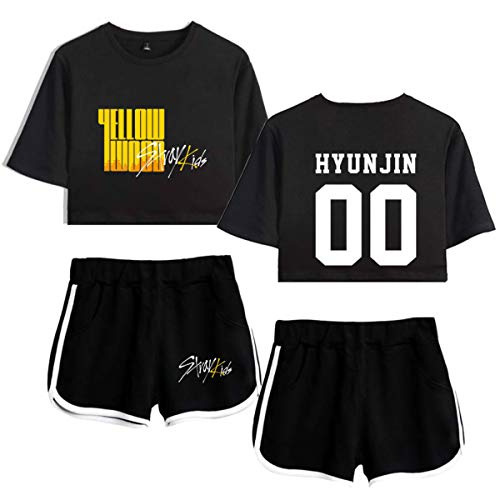 Forever Younger Stray Kids Yellow Wood Set da Due Pezzi da Donna Completi Due Pezzi con Pantaloncino Minho Jisung Woojin Changbin Felix (2,M)
