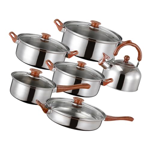 HLRTBCN Piece Stainless Steel Cookware Set Frying Pan Soup Pot Stainless Frying Pan Set Lids Hard Anodized Aqiong