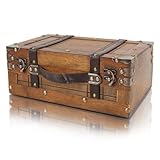 Gugxiom Wooden Treasure Chest, Wood Treasure Box with Hinged Lid, Vintage Decorative Storage Boxes, Vintage Pirate Chest for Classroom (11.8 * 7.7 * 4.4in)