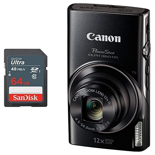 Canon PowerShot ELPH 360 HS Digital Camera + 64GB SD Memory Card (Black) (Renewed)