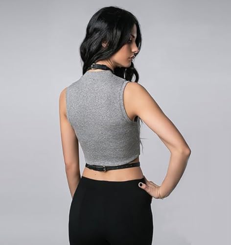 Black Leather Chest Harness Vest Gothic Body Waist Belt Chain Bra Punk Harajuku Straps Rave Dress Party Accessory for Women Girls2