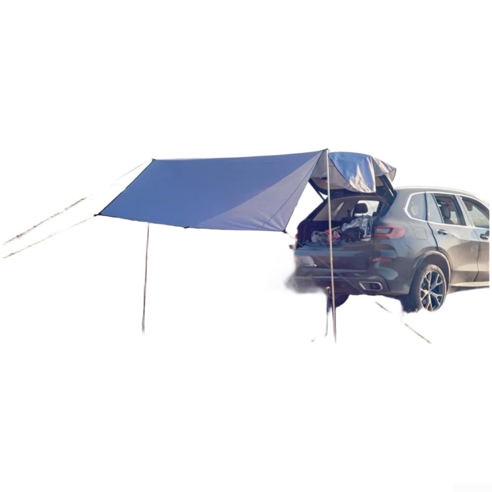 Tenda impermeabile per portellone posteriore di SUV, tenda da campeggio per auto, 440 x 200 cm, in tessuto Oxford, con pali per viaggi su strada (grigio, 440 x 200 cm)