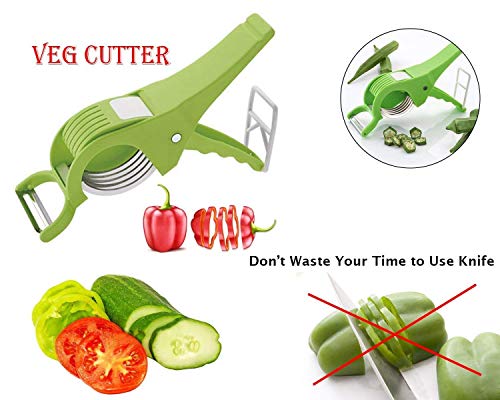 Image of 2-in-1 Vegetable & Fruit Cutter with Peeler, 5-Blade Stainless Steel Veg Cutter, Multi-Purpose Kitchen Tool, Plastic Body (Multicolor)