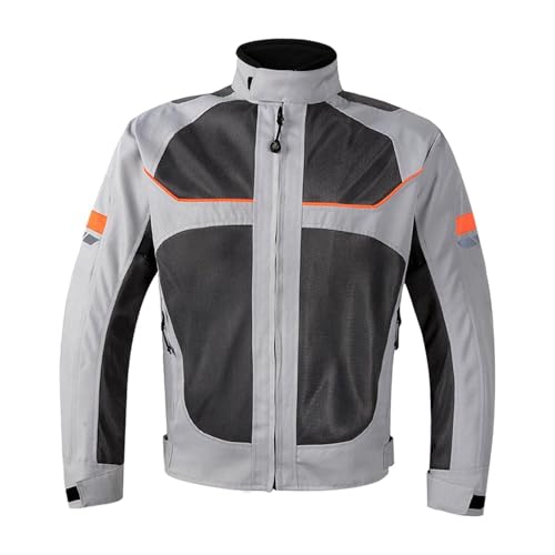 KTUXZCI Chaqueta de moto transpirable para hombre, elegante, reflectante, de tela ajustable, ideal para días de verano. Chaqueta de moto transpirable de, Gris, 4XL