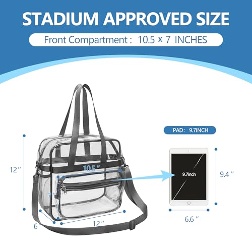 Image of Paxiland Clear Bag for Stadium Events, 12x6x12 inches Tote Bag with Detachable Reinforced Strap for Sports Concert and Work