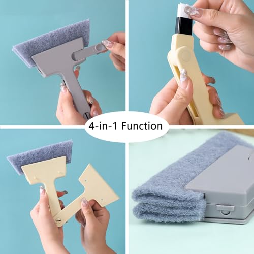 Image of Window Track Cleaner Tool, 3Pcs 4-in-1 Groove Cleaning Brush (with Bristle Brush, Gap Dustpan, Scraper) + 4pcs Replacement Cloth, Washable Cleaning Gadgets for Sliding Door, Sill, Car Vents