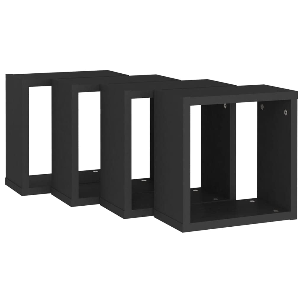 Scaffalature, mensole da parete e sporgenze, mensole cubiche da parete, 4 pezzi, nero, 30 x 15 x 30 cm