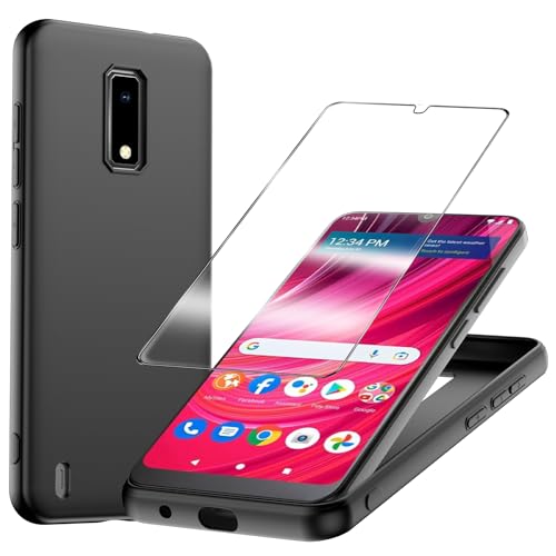 YJROP for BLU View 4 Case with Tempered Glass Screen Protector Slim Full-Body Silicone Bumpers Anti-Scratch Shockproof Protective phone Case Cover for BLU View 4 B135DL(BLU View 2 2023)(black)