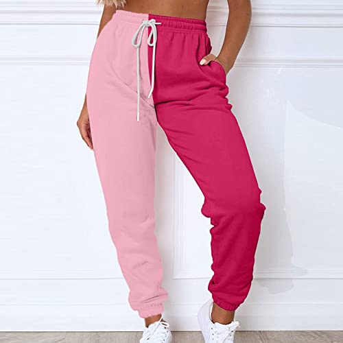 Joggers for Women Y2k Color Block Fleece Sweatpants Casual Drawstring High Waisted Athletic Jogger Pants with Pockets3