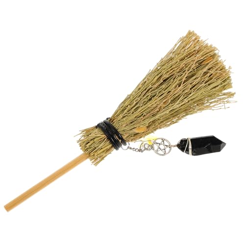 ABOOFAN 1pc Broom Pendant Mini Broom Ornament Halloween Party Decor Branch Broom Adornment Broom Branch Pendant Broom Craft Pendant Decorative Halloween Broom Party Layout Ornament, 16x8cm, Khaki