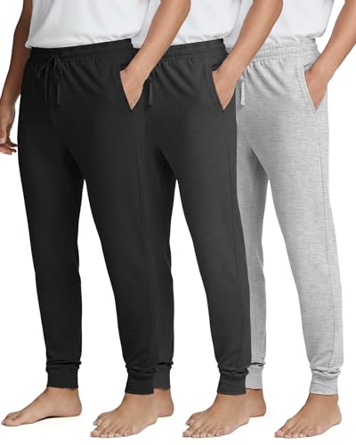 Image of Real Essentials 3 Pack: Men's Soft Lounge Sleep Joggers - Pajama Pants Drawstring & Pockets (Available in Big & Tall)