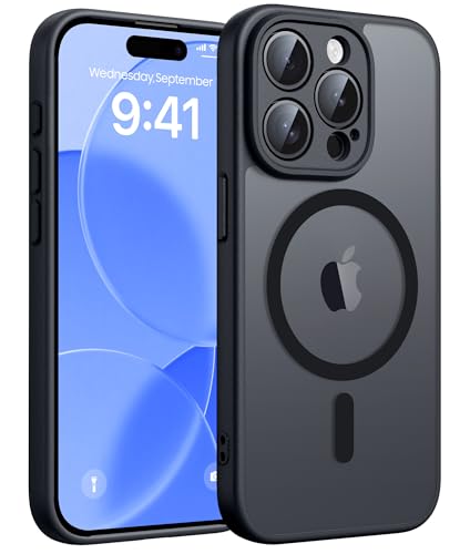 Image of FNTCASE for iPhone 13 Pro Max Case: [Compatible with Magsafe] Translucent Matte Cases with [Screen Protector] Military Grade Shockproof Protective Phone Cover - Black