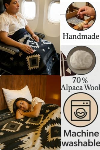 Image of Alpaca Wool Blanket, King Size, Reversible 2 in 1, Thick and Ultra Soft, Hypoallergenic, Non-Itchy, Handmade in Ecuador. Premium Alpaca Wool Thtow Blanket for Cozy Comfort. Blue