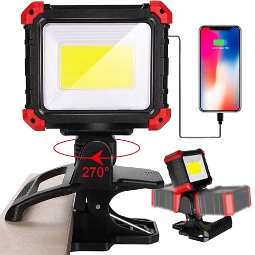 Easymaxx LED Rechargeable Work Light with Clamp, 2100LM COB Magnetic Clip on Worklight...