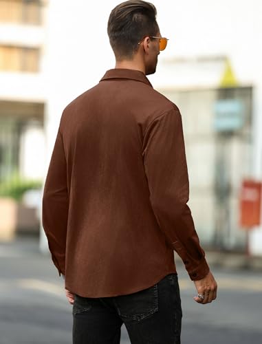 Image of ZAFUL Men's Faux Suede Button Down Shirts Jacket Lightweight Shirt Jacket Long Sleeve Work Coat Solid Color Overshirt