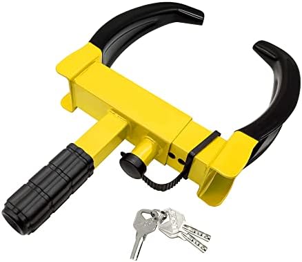 Wheel Clamp Lock Adjustable Security Trailer Wheel Lock Anti Theft Fit Max 11.7" Tire Width for ATV RV SUV Car Golf Cart Boats Motorcycles Great Deterrent Bright Black-Yellow (3 Keys)
