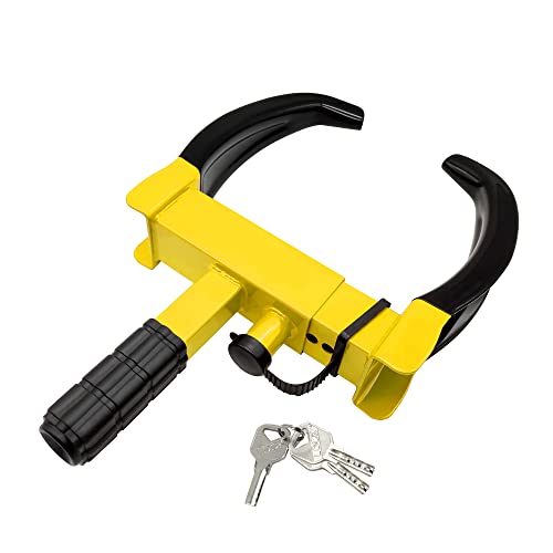 Wheel Clamp Lock Adjustable Security Trailer Wheel Lock Anti Theft Fit Max 11.7" Tire Width For Atv Rv Suv Car Golf Cart Boats Motorcycles Great Deterrent Bright Black-Yellow (3 Keys) #TOP8