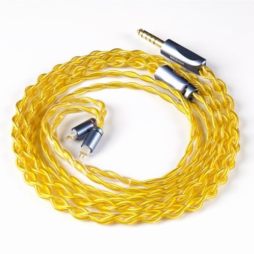 NICEHCKAuKing IEM Cable, 4N Pure Gold Plated Earbuds Cords, 7N OCC Coated Silver Earbuds Upgrade Cables, in-Ear Earphone Cord for Wired Earphones (4.4mm+2Pin)