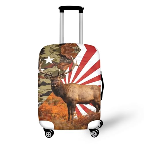 Image of Mumeson National Flag Deer Luggage Cover for Suicase Dust Protective Anti Scratch Washable Baggage Cover Zip Closure Easy to Install