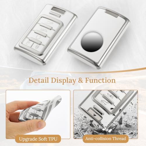 Image of for Cadillac Key Fob Cover with Upgraded Anti Loss Durable Metal Keychain, Fashionable Soft Case for Escalade ATS XTS SRX CTS ELR STS DTS (SUV Only) Key (Silver, C1)