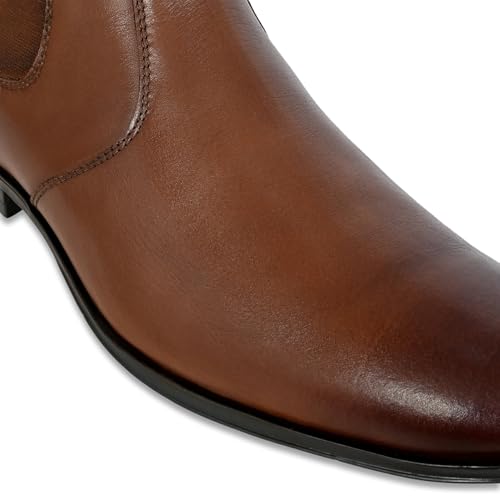 Image of Allen Cooper Men's Black /Tan Leather Chelsea Boots - Stylish Formal & Casual Wear