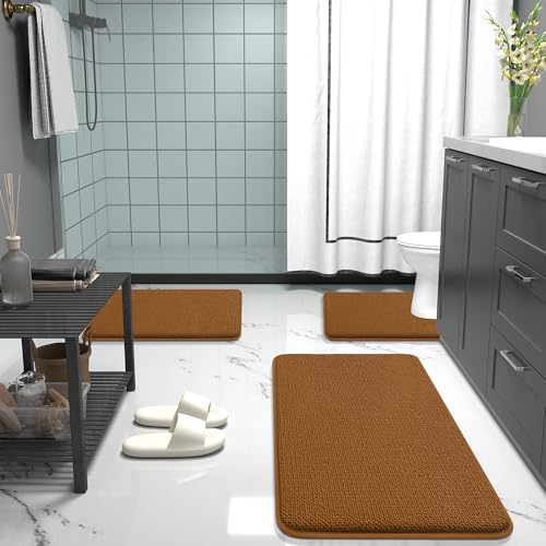 Image of OLANLY Thick Memory Foam Bathroom Runner Rugs 70x24, Extra Soft Absorbent Long Bath Rug, Quick Dry Bath Mats, Non-Slip, Machine Washable Mat for Bathroom, Tub and Shower, Home Decor Accessories, Ochre