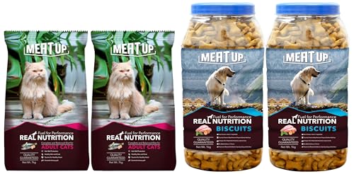 Image of Meat Up Adult (+1 Year) Dry Cat Food, Ocean Fish (Buy 1 Get 1 Free), Total 3 kg & Meat Up Chicken Flavour Real Chicken Biscuit (Buy 1 Get 1 Free), Total 2kg