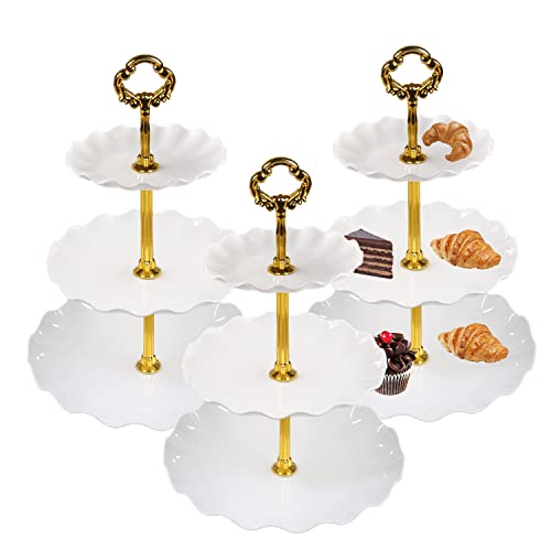 Quanerba (3 Pack 3 Tiers Cake Stands, Cake Display Plastic, Afternoon tea stands Fruit Dessert Candy Buffet Tea Cookies Door For Baptism Baby Birth Blue Communion Wedding Graduation