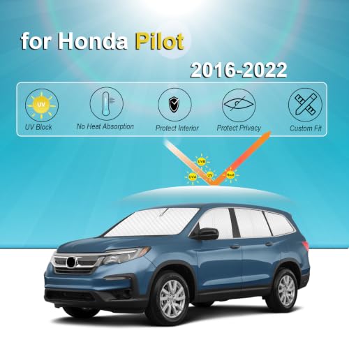 Image of KMF 8pcs Thicken Sun Shades for Honda Pilot 2016-2022 Accessories, Custom Fit Full Car Window Covers Sunshade for Windshield Side Rear, UV Block and Blackout Privacy for Camping Outdoor
