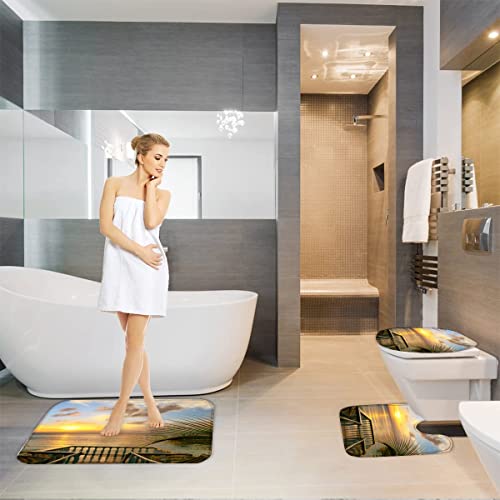 Badematten Set 3D 40x60 Strand Ozean absorbierend 3-teiliges Flanell-Badezimmerteppich-Set maschinenwaschbare weich… – Bild 5