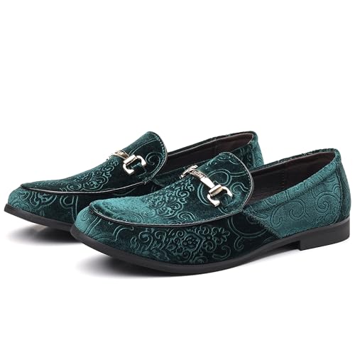 COSIDRAM Men's Velvet Penny Loafers Luxury Vintage Jacquard Pattern Classic Gold Buckle Party Prom Dress Shoes3