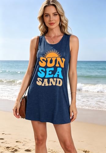 Image of Summer Tank Dress for Women Sunset Palm Tree Beach Vacation Cover Up
