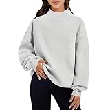 Mock Neck Sweatshirt Women Cute Oversized Sweatshirts Cozy Soft Pullover Sweaters Loose Fit No Hood Fashion Winter Clothes women clothes Gray M