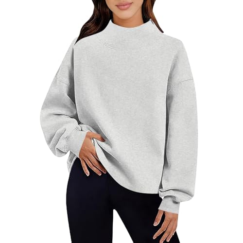 Mock Neck Sweatshirt Women Cute Oversized Sweatshirts Cozy Soft Pullover Sweaters Loose Fit No Hood...