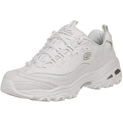 Skechers Zapatos De Trabajo Para Mujer Skechers D'LITES FRESH START, Sneaker Mujer, White Leather/Mesh/Silver Trim, 39 EU