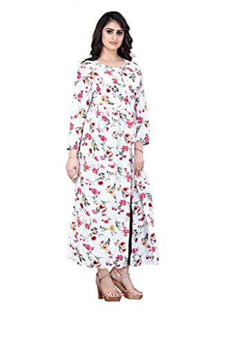 Image of H.E HAMZA ENTERPRISER Printed Crepe Material Brown Western Dress For Women