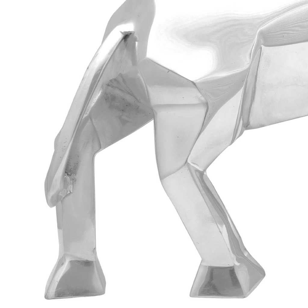 Silberne Bullen Figur Skulptur aus Aluminium, 74 x 23 x 30 cm Hochglanz, Deko Objekt für Wohnzimmer, Regal, Kaminsims, Fensterbank, Eingang, Sammlerfigur und Geschenk