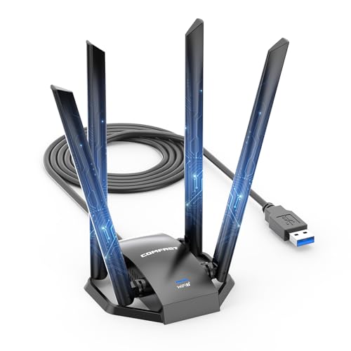 COMFAST BE6500Mbps Adaptador WiFi USB para PC, Antena WiFi PC USB3.0, Receptor Wi Fi 7 Largo Alcance, Tri Banda 6G/5G/2,4G, 4*5dBi Antenas, WPA3, MU MIMO, OFDMA, Controlador Integrado, Windows 10/11