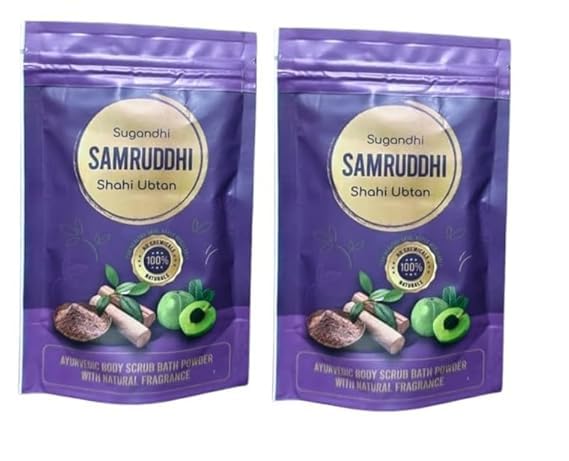 Samruddhi Shahi Ubtan Ayurvedic Body Scrub Bath Powder with Natural Fragrance | Herbal Skin Brightening & Exfoliating Ubtan for Glowing & Healthy Skin | Deep Cleansing Bath Powder for Men & Women (Pack of 2)-image-9