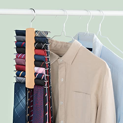 Mkono Wooden Tie Rack Retro Belt Storage Hanger Organizer for Men Closet Space Saving Rack with 20 Non-Slip Hooks for Ties Belt Scarf Organizer 360 Rotate Hanger Tie Display Holder (1 - Image 3