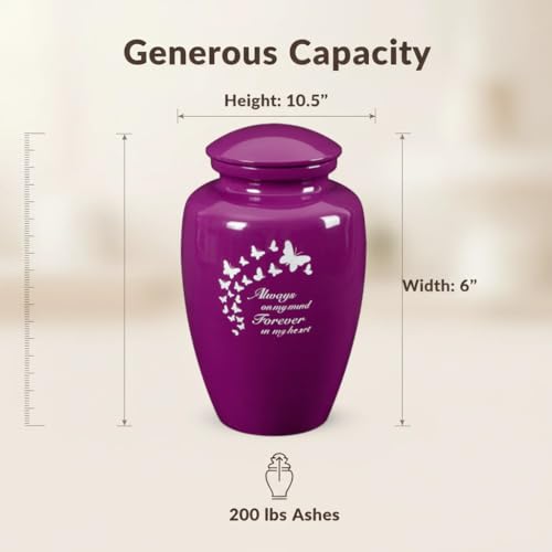 Image of Urns for Human Ashes Adult Female and Male,Large Purple Butterfly Cremation Urn for Human Ashes Women Men,Decorative Funeral Burial Urns for Mother /Mom /Sister /Grandma(Aluminum)