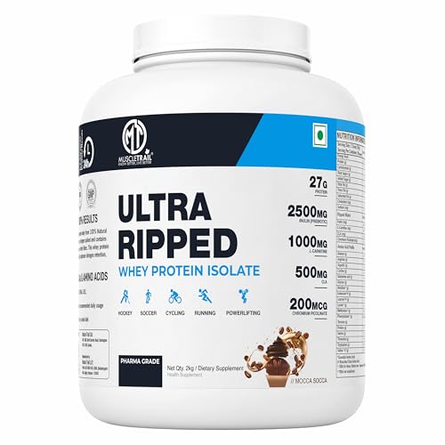 Image of MuscleTrail Pharma Grade Ultra Ripped Whey Protein Isolate Premium Protein for Men & Women 27g Protein per Serving Supports Muscle Growth Strength & Recovery L-Carnitine (2Kg,Mocca Socca)