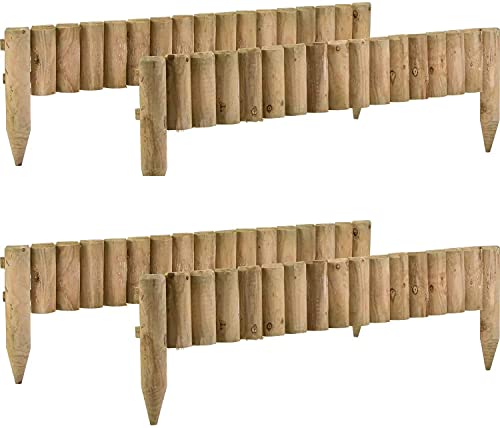 MND Dealings 4-Pack Wooden Fix Picket Log Border Fence 1m Brown for Lawn Edgings Planters or Garden Sectioning