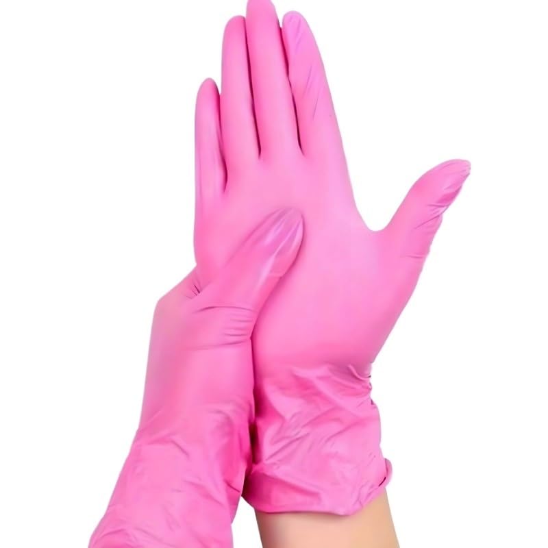 Guanti monouso in nitrile rosa da 100/50/20 pezzi, senza lattice, non sterili, for la pulizia di casa, cucina, estetista, tinture for capelli(Pink 100PCS,L)
