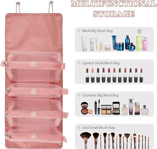 Image of Nylon 4 in 1 Travel Toiletry Makeup Cosmetic Organizer Pouch Bag Travel Storage Organizer Bags Pouches Kit for Men and Women Makeup Essentials Bag