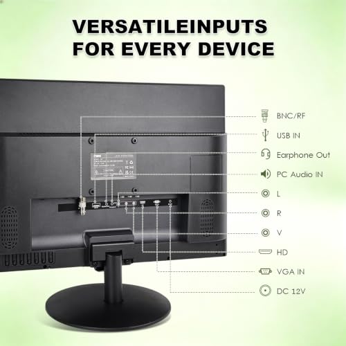 Image of SKitphrati 15.6 Inch Small Computer PC Monitor, 1366x768 Video Screen with HDMI VGA BNC Ports, VESA Mounting, NVR /DVR for Home Office, Built-in Speakers
