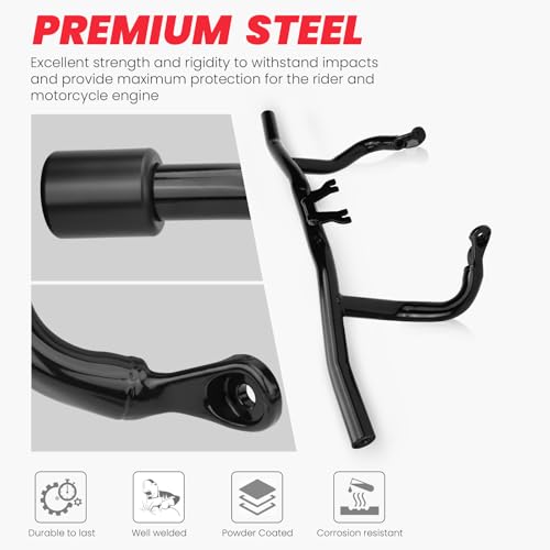 Image of 2014-2026 Flat Out Engine Guard Crash Bar compatible with Harley Davidson Touring Street Road Glide Road King Electra Glide Ultra Limited, Gloss Black Motorcycle Bumper