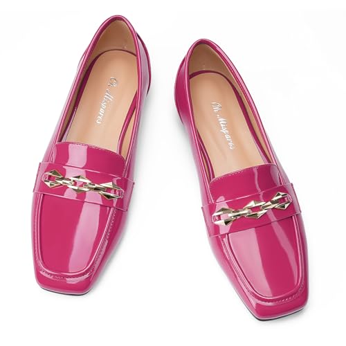 Image of Oh Mispares Womens Loafers Square Toe Low Heel Penny Loafers Fashion Comfortable Slip on Flats Casual Dressy Shoes for Women Work Office Patent Leather