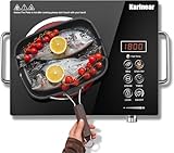 Karinear Placa Vitroceramica Portátil 1 Fuego con Asas, Control Táctil y con Mando Giratorio, Temporizador, Seguridad Para Niños, Vitrocerámica Portatil con Enchufe, 220 V-240 V, 2000 W